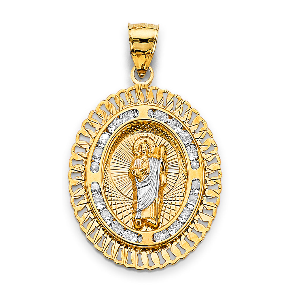 14K Yellow White Rose Gold CZ Oval St. Jude Thaddeus Pendant