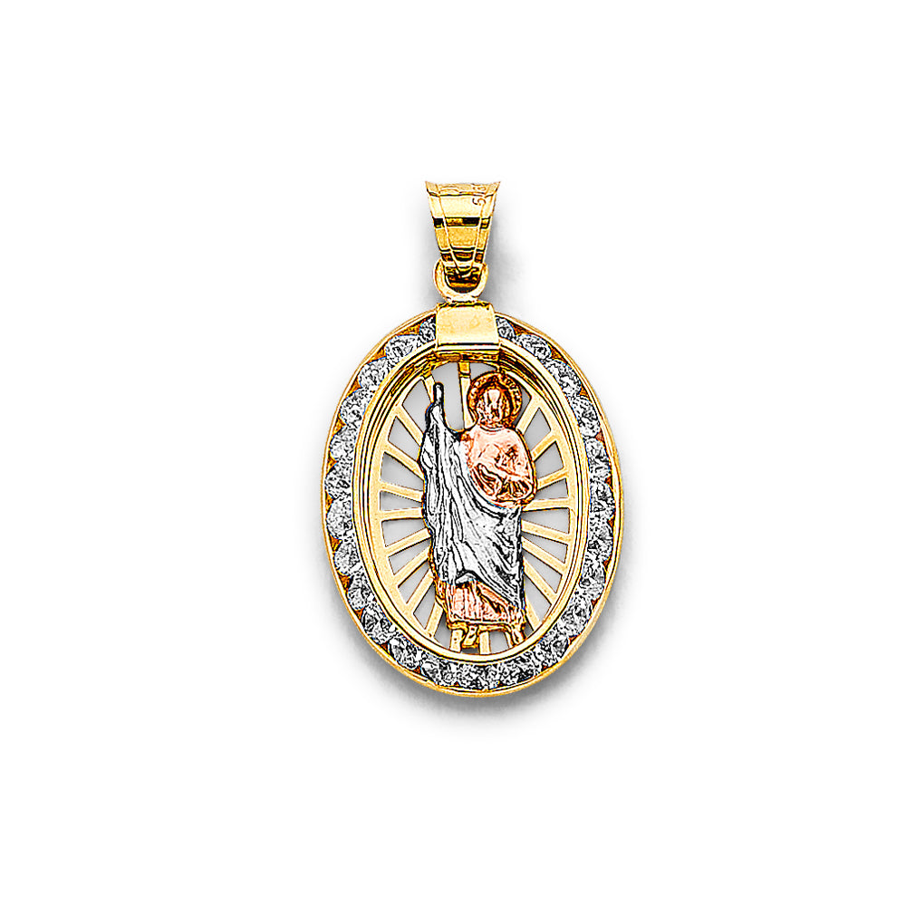 14K Yellow White Rose Gold CZ Oval St. Jude Thaddeus Pendant