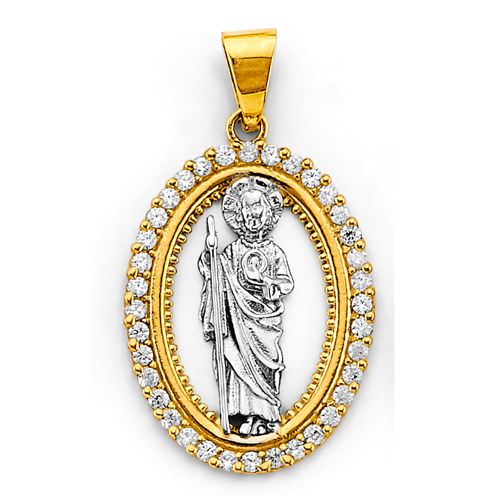 14K Two Tone Gold CZ St. Jude Thaddeus Pendant