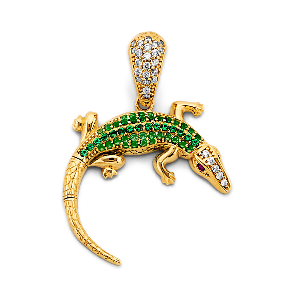 14K Two Tone Gold CZ Lizard Pendant
