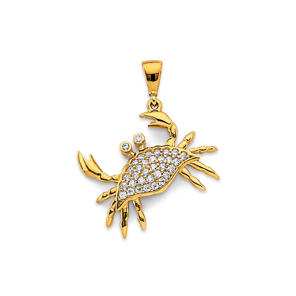 14K Yellow Gold CZ Crab Pendant