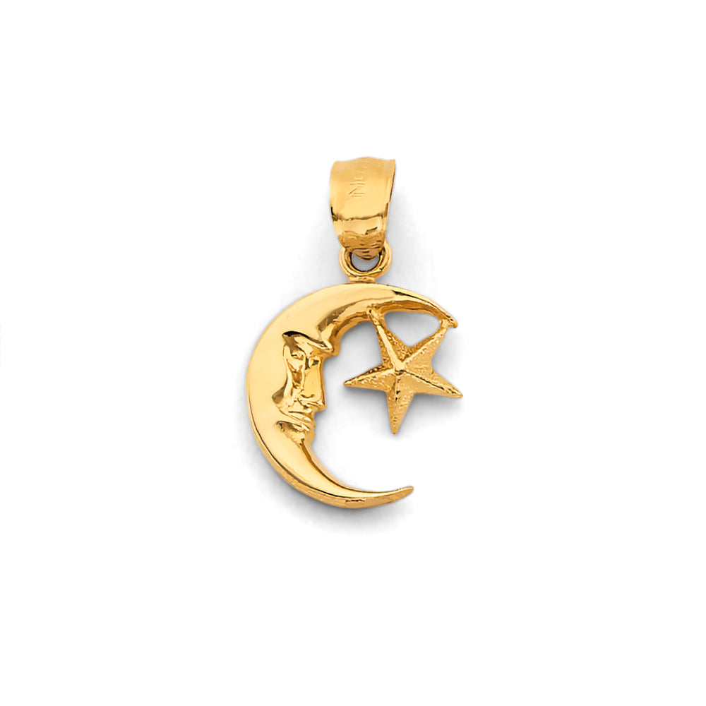 14K Yellow Gold Moon & Start Pendant