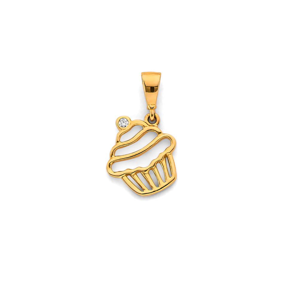 14K Yellow Gold Cupcake Pendant