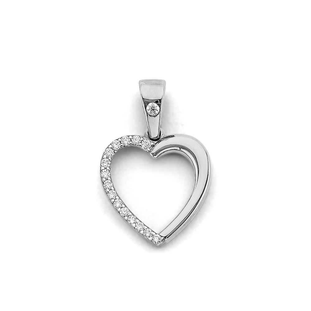14K White Gold CZ Heart Pendant