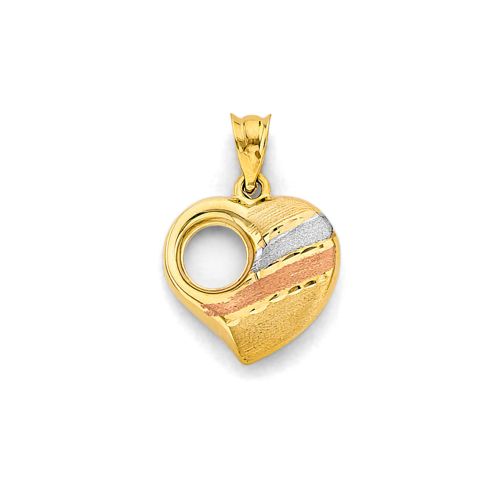 14K Yellow White Rose Gold Heart Pendant