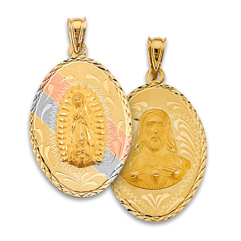 14K Yellow White Rose Gold Religious Stamp Pendant
