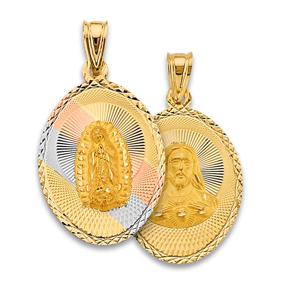14K Yellow White Rose Gold Religious Stamp Pendant