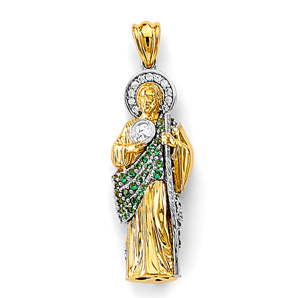 14K Two Tone Gold CZ St. Jude Thaddues 3D Pendant
