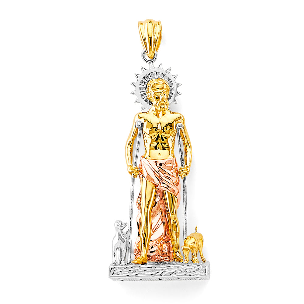 14K Yellow White Rose Gold CZ San Lazaro 3D Pendant
