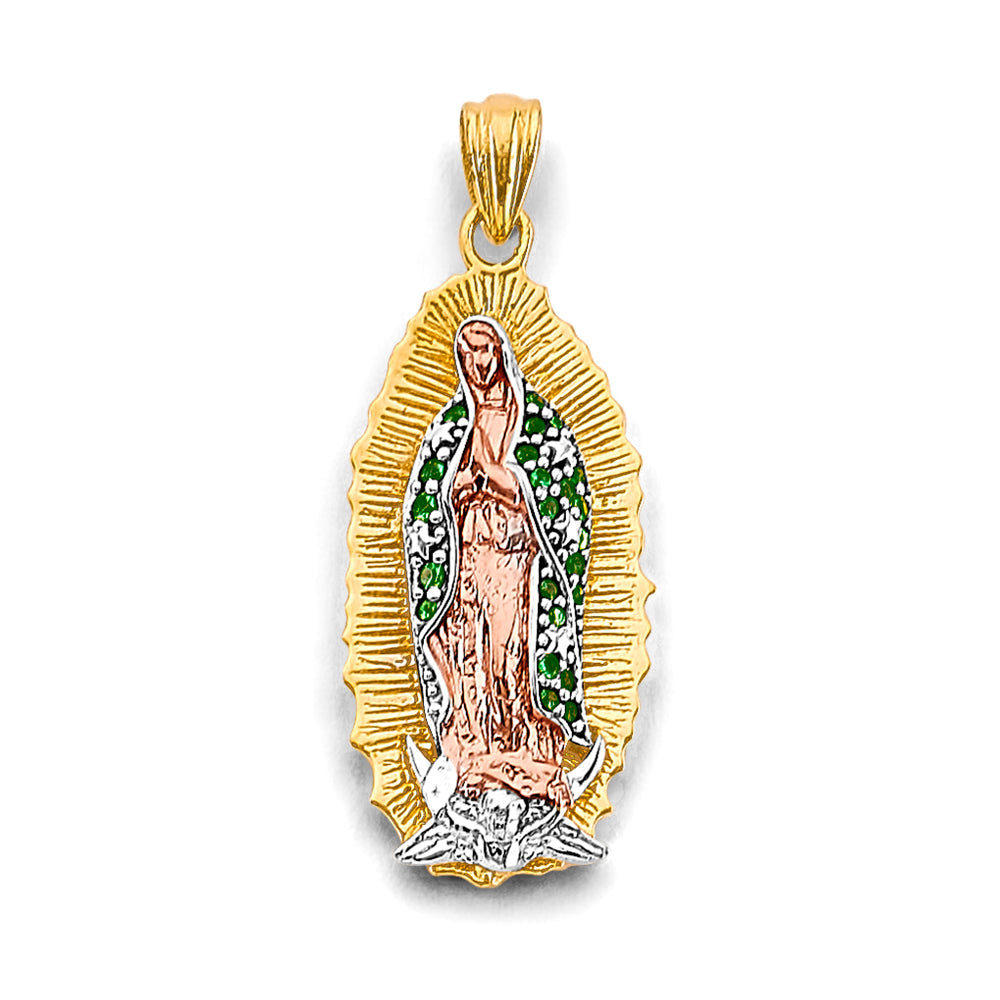 14K Yellow White Rose Gold CZ Guadalupe Pendant