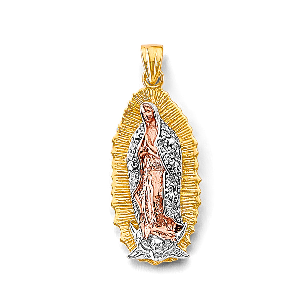 14K Yellow White Rose Gold CZ Guadalupe Pendant
