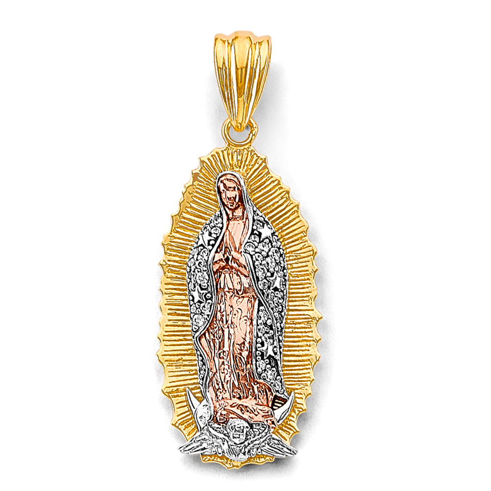 14K Yellow White Rose Gold CZ Guadalupe Pendant