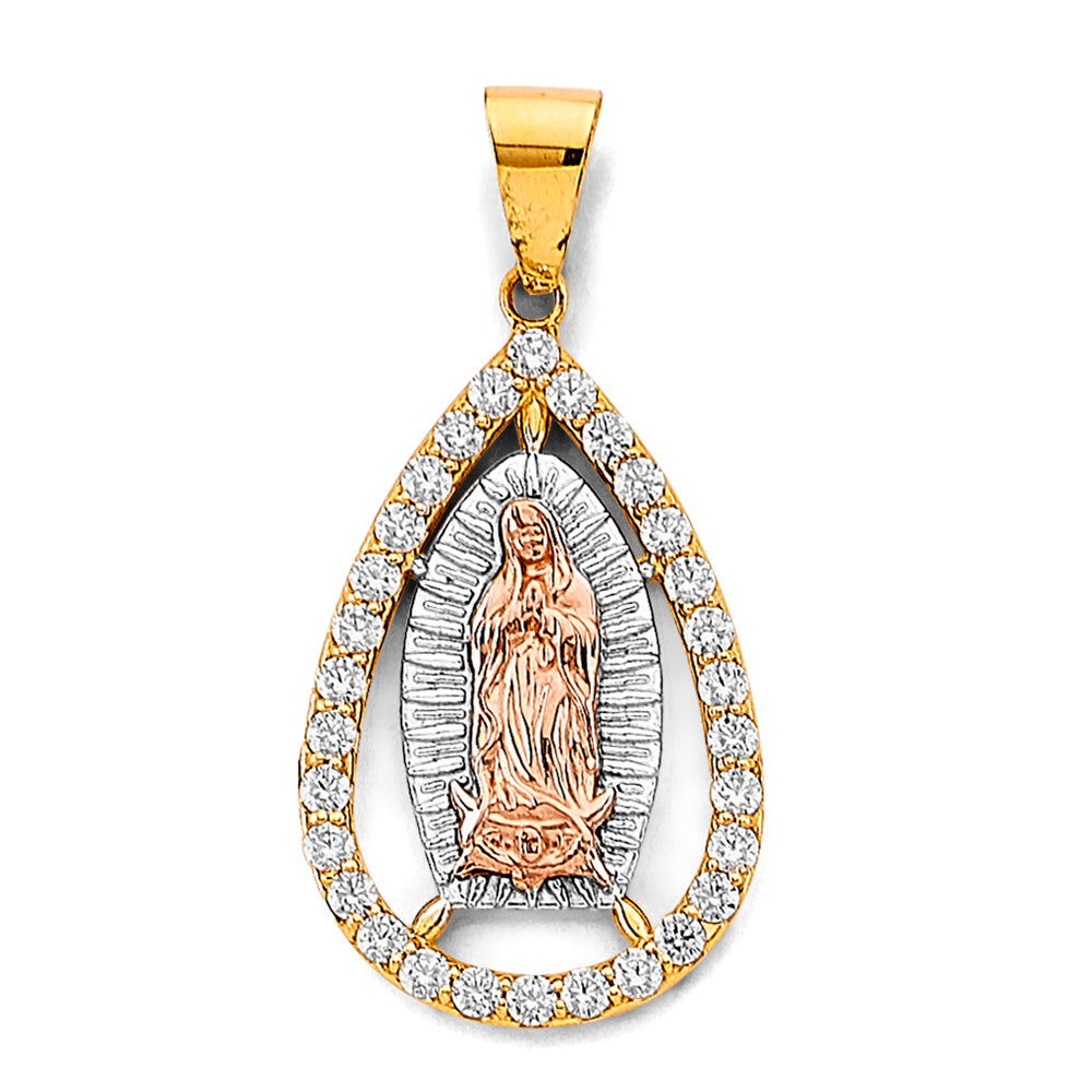 14K Yellow White Rose Gold CZ Guadalupe Pendant