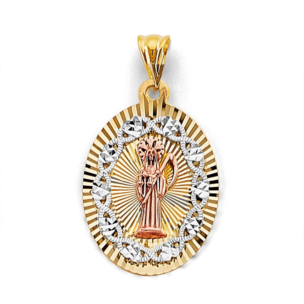 14K Yellow White Rose Gold Stamp Santa Muerte Pendant