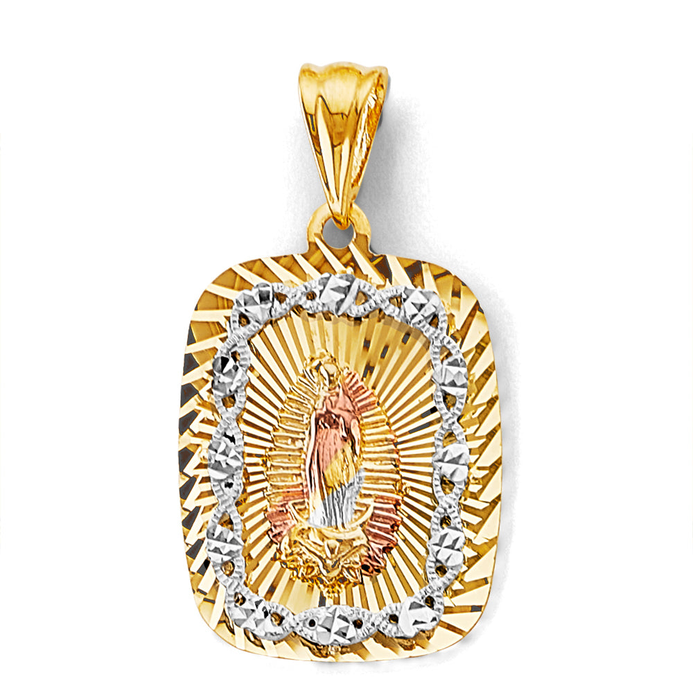 14K Yellow White Rose Gold Stamp Guadalupe Pendant