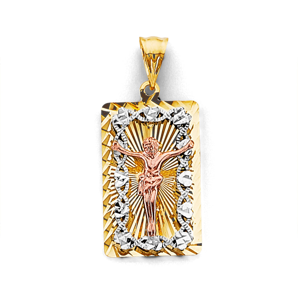 14K Yellow White Rose Gold Stamp Jesus Christ Pendant