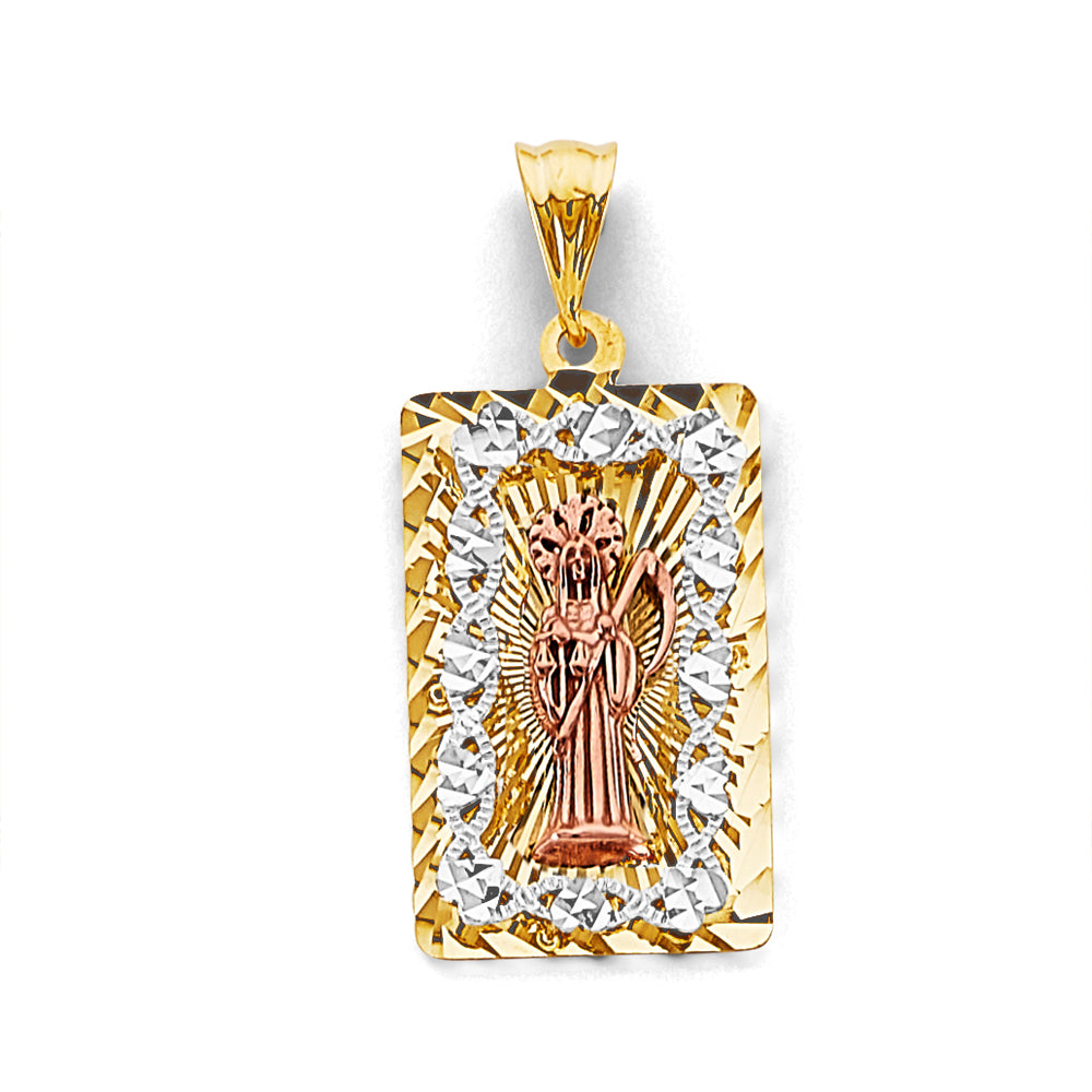 14K Yellow White Rose Gold Stamp Santa Muerte Pendant