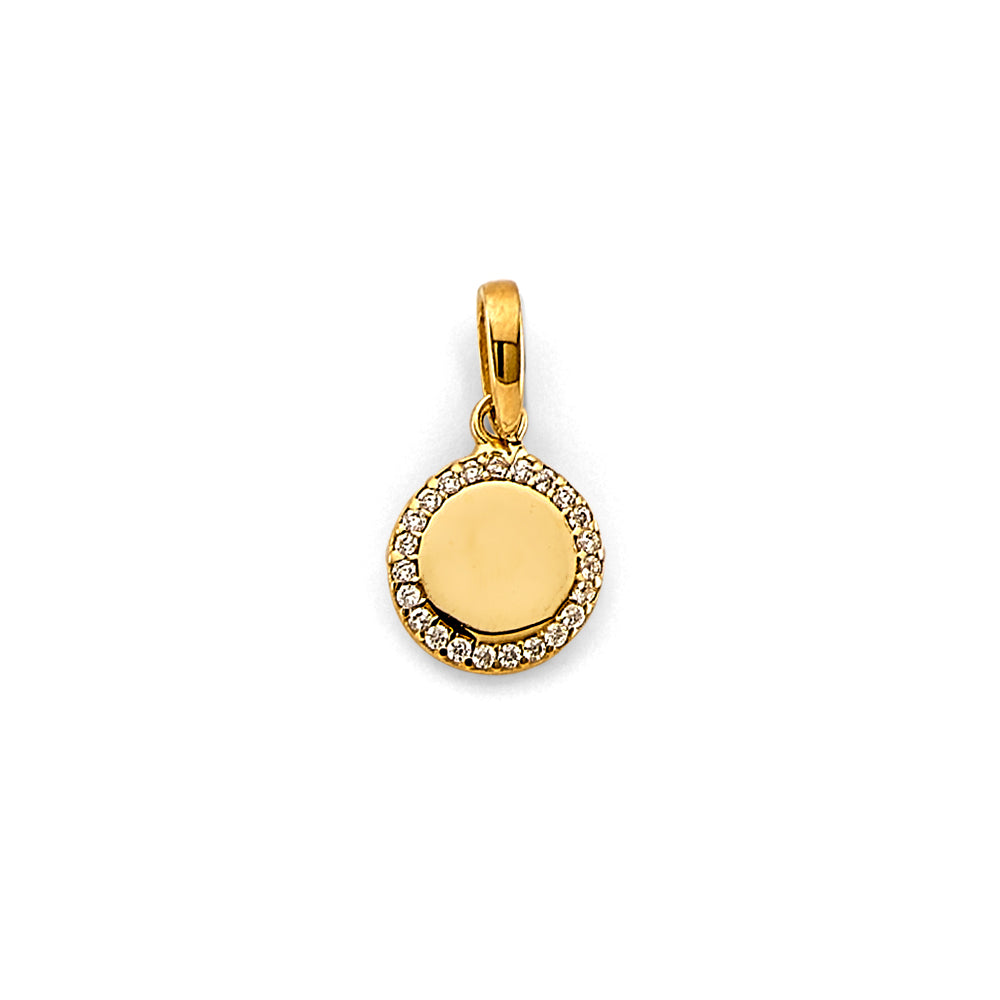 14K Yellow Gold CZ Engravable Plain Pendant