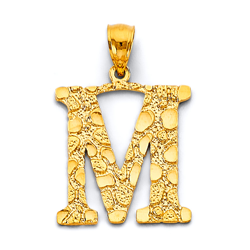 14K Yellow Gold Initial Nugget Pendant (Letter A - Z)