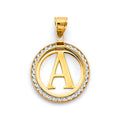 14K Yellow Gold CZ Round Initial Pendant (Letter A - Z)
