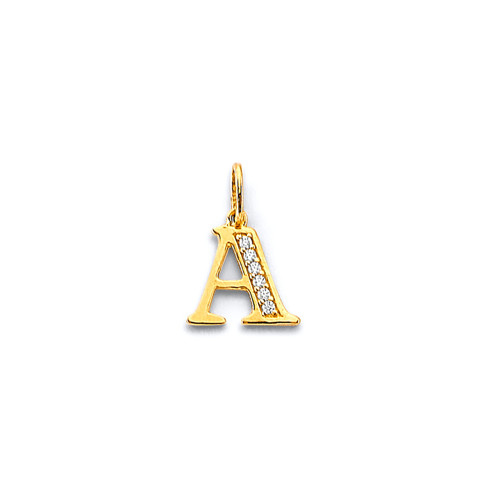 14K Two Tone Gold CZ Initial Pendant (Letter A - Z)