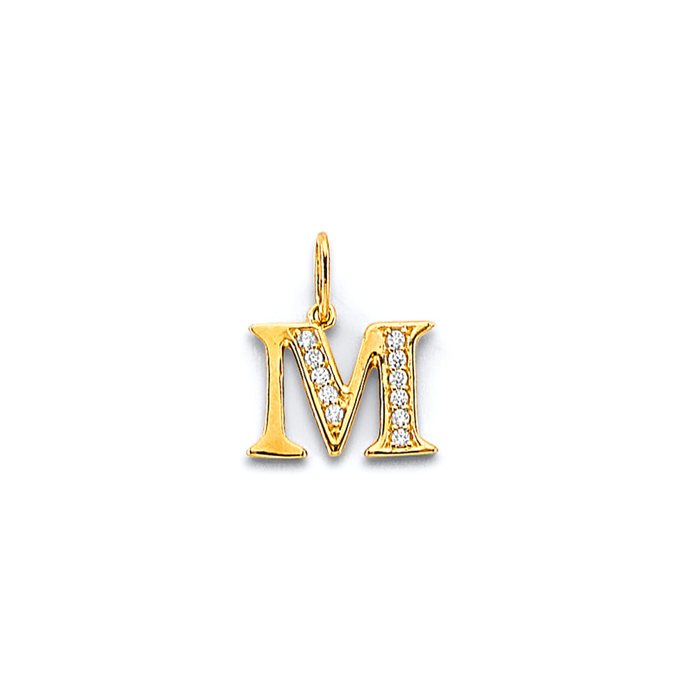 14K Two Tone Gold CZ Initial Pendant (Letter A - Z)