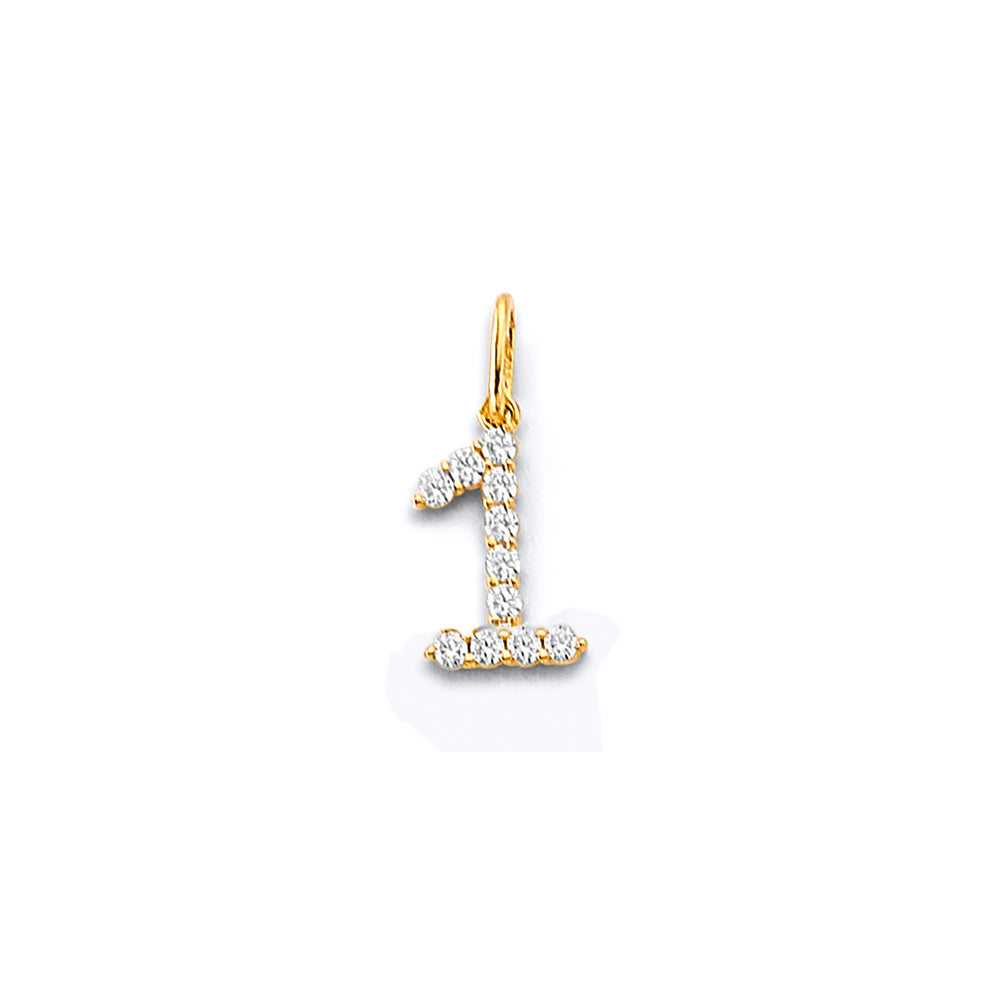 14K Yellow Gold CZ Number Pendant (0 - 9)