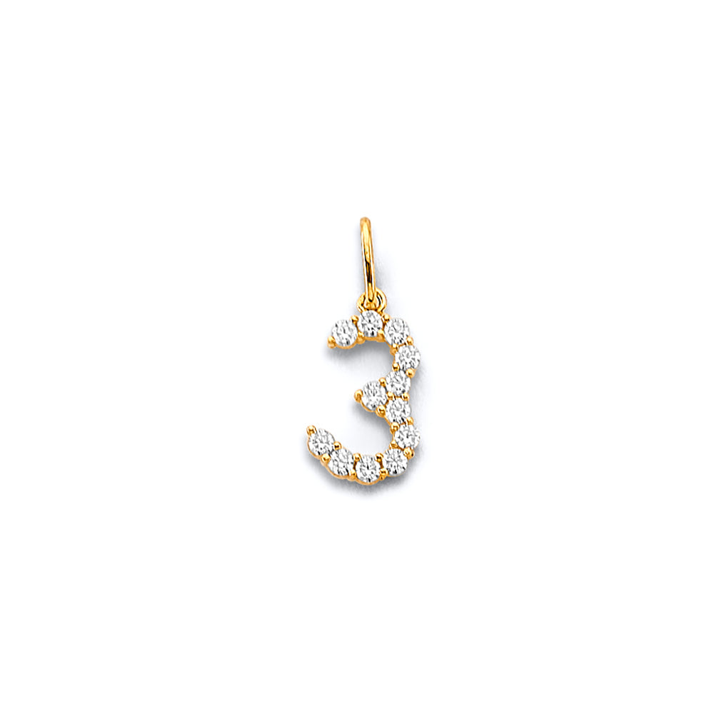 14K Yellow Gold CZ Number Pendant (0 - 9)
