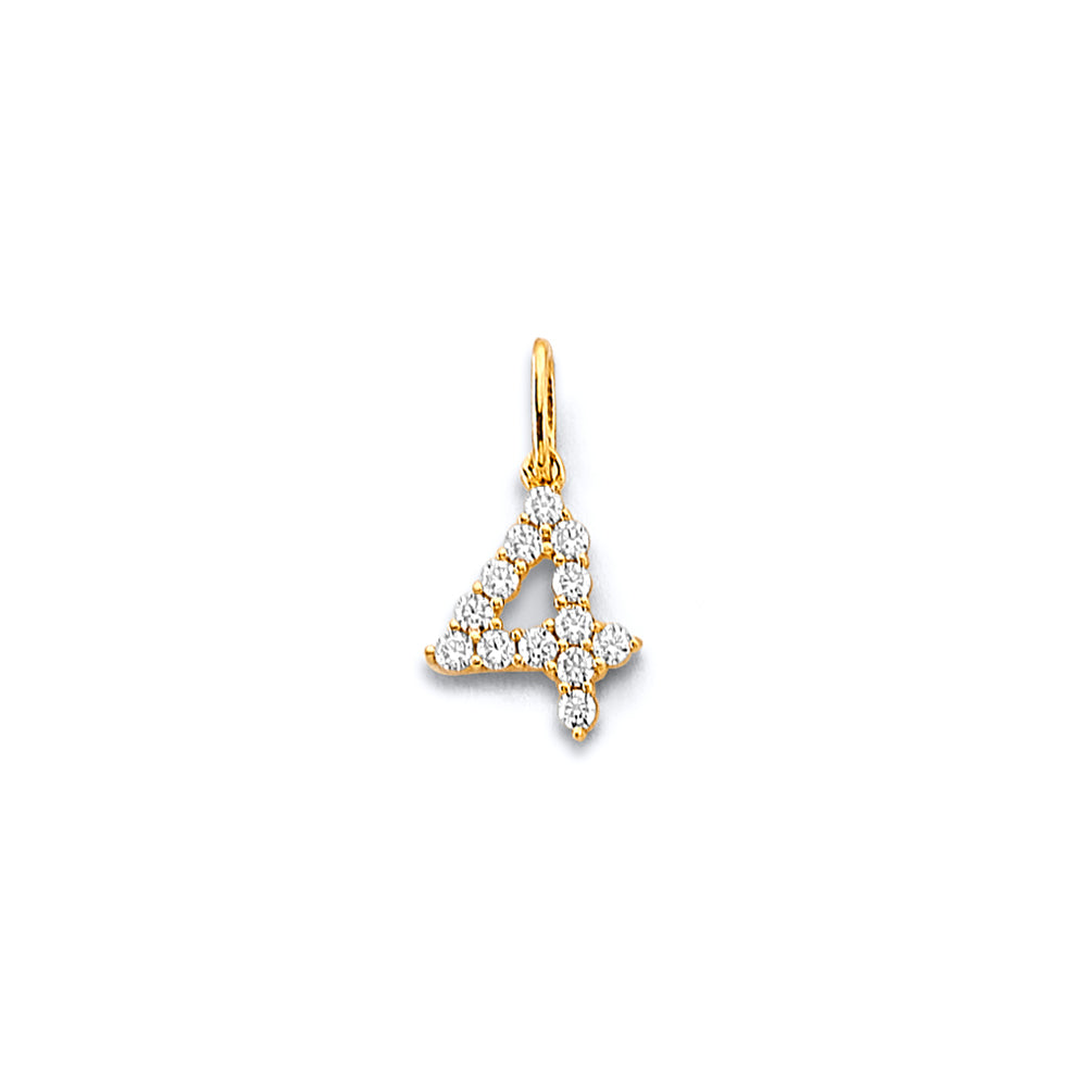 14K Yellow Gold CZ Number Pendant (0 - 9)