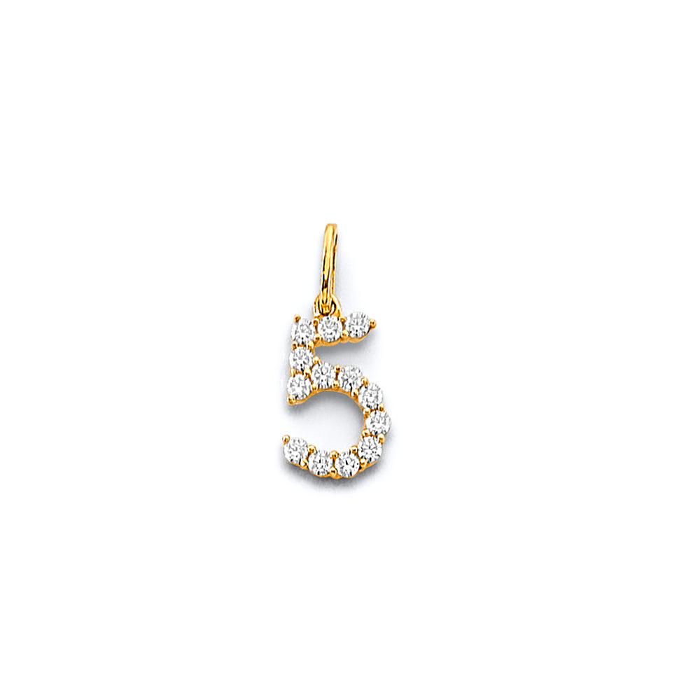 14K Yellow Gold CZ Number Pendant (0 - 9)