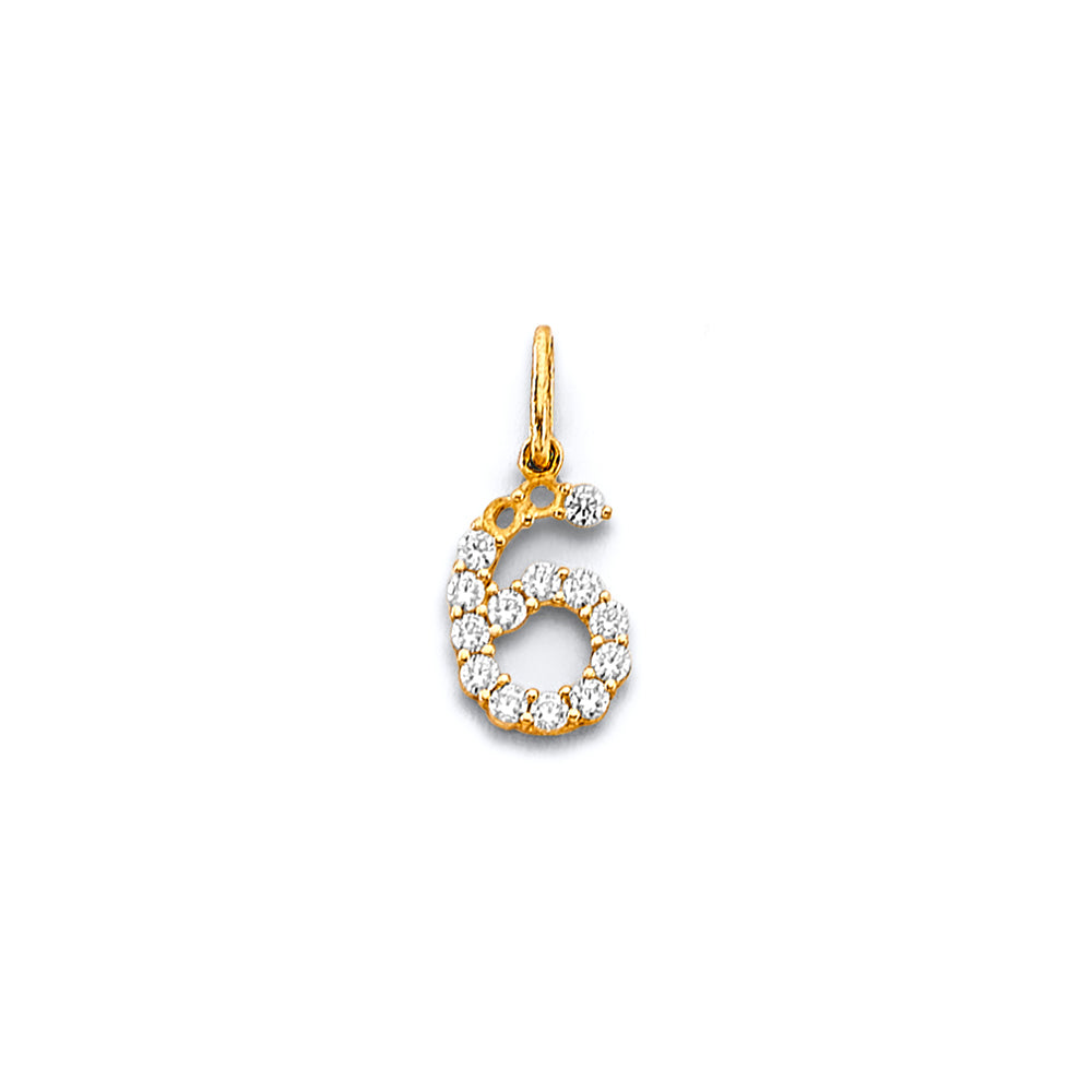 14K Yellow Gold CZ Number Pendant (0 - 9)