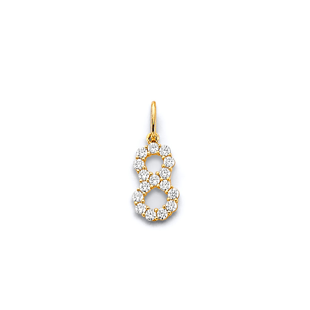 14K Yellow Gold CZ Number Pendant (0 - 9)