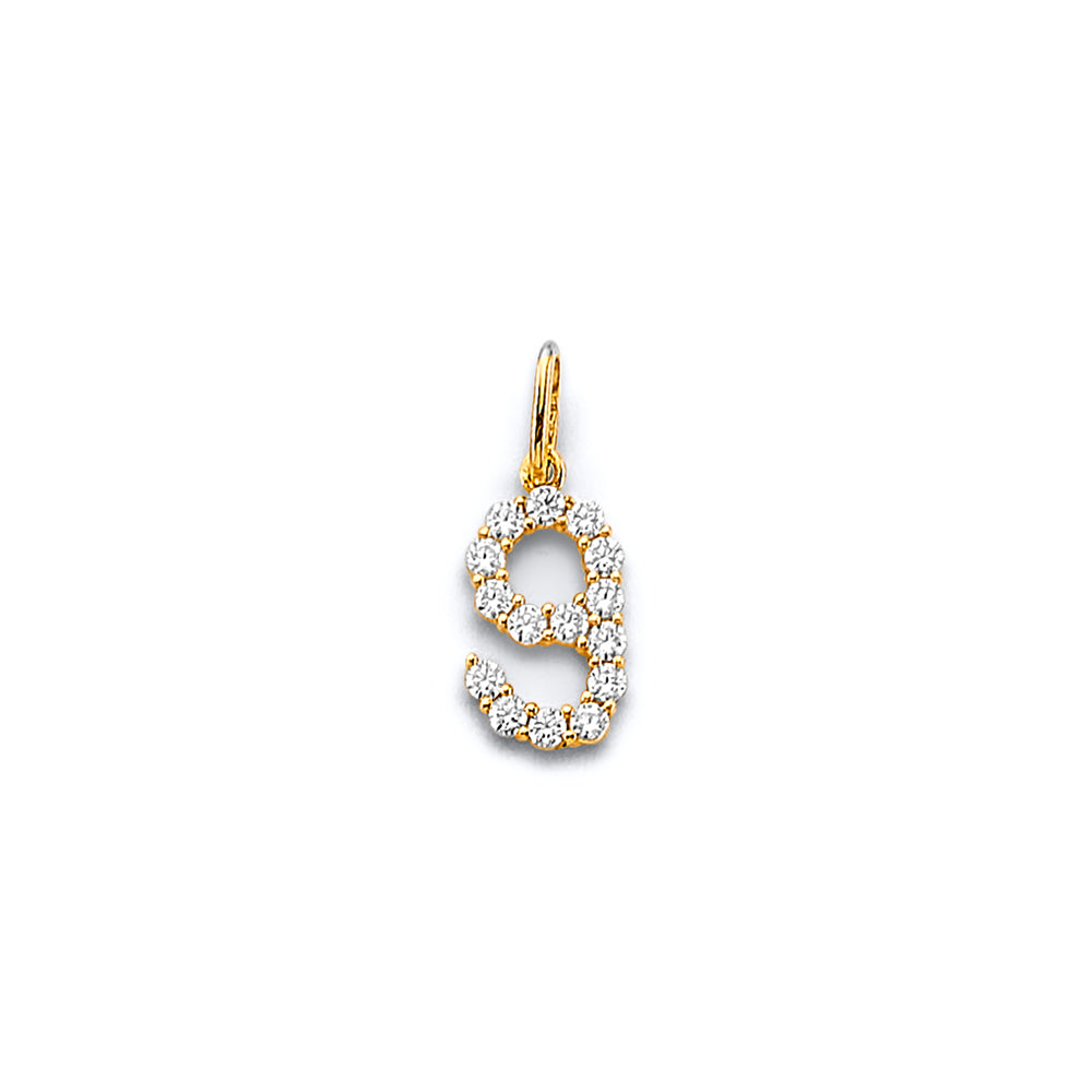14K Yellow Gold CZ Number Pendant (0 - 9)