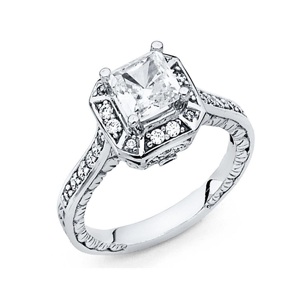 14K White Gold CZ Engagement Ring (RG60)