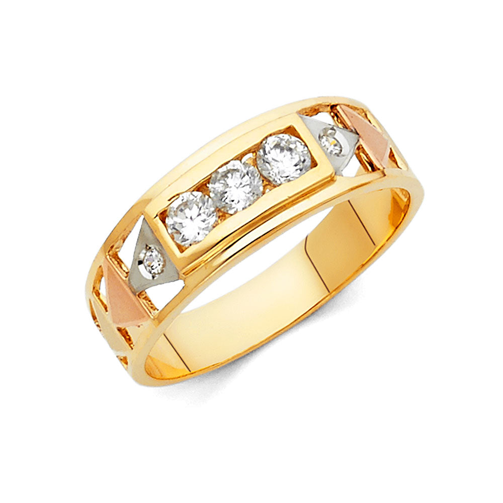 14K Yellow White Rose Gold CZ Wedding Band Men (RG85)
