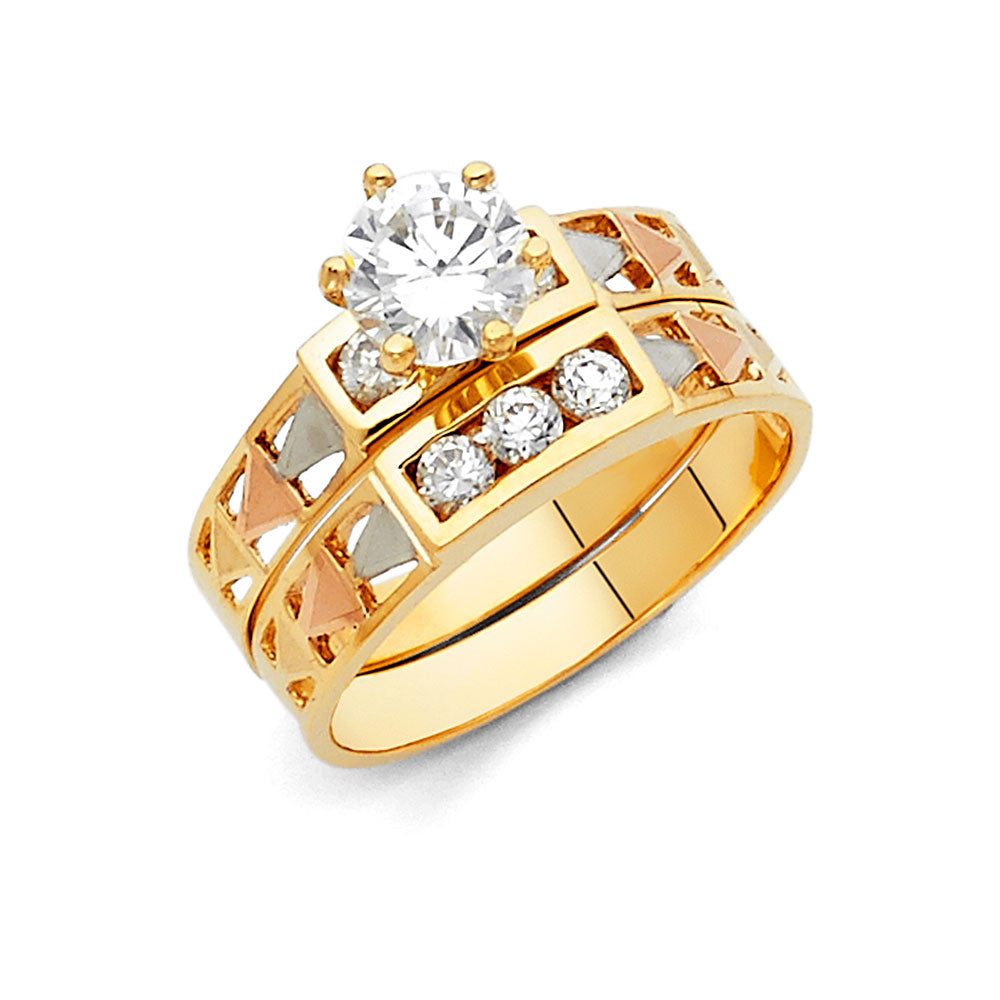14K Yellow White Rose Gold CZ Engagement Ring
