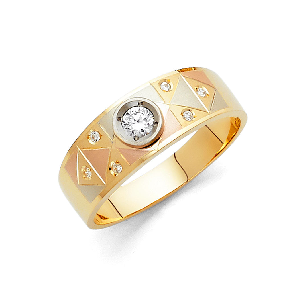 14K Yellow White Rose Gold CZ Wedding Band Men (RG97)