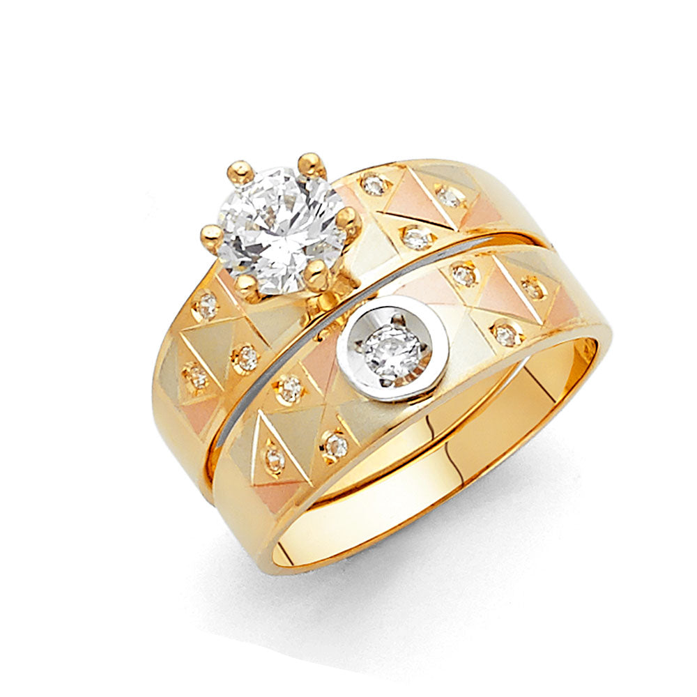 14K Yellow White Rose Gold CZ Ladies Wedding Band