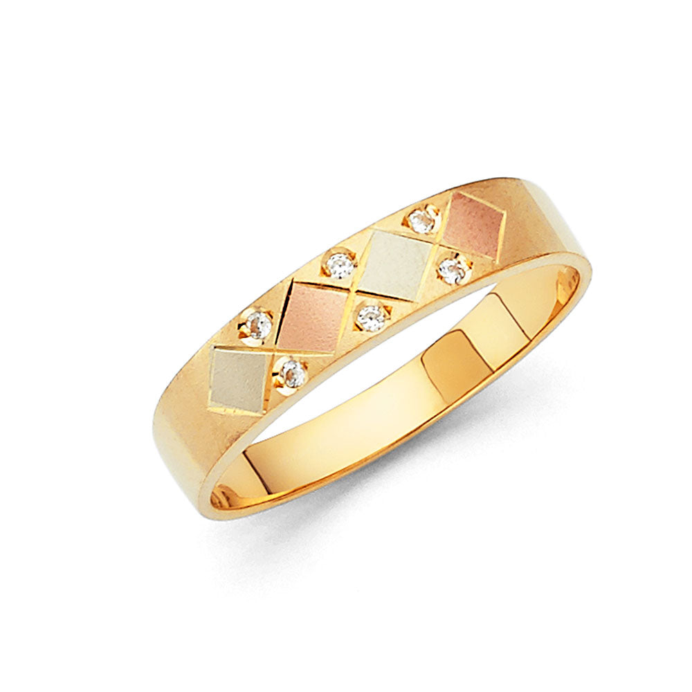 14K Yellow White Rose Gold CZ Wedding Band Men (RG113)