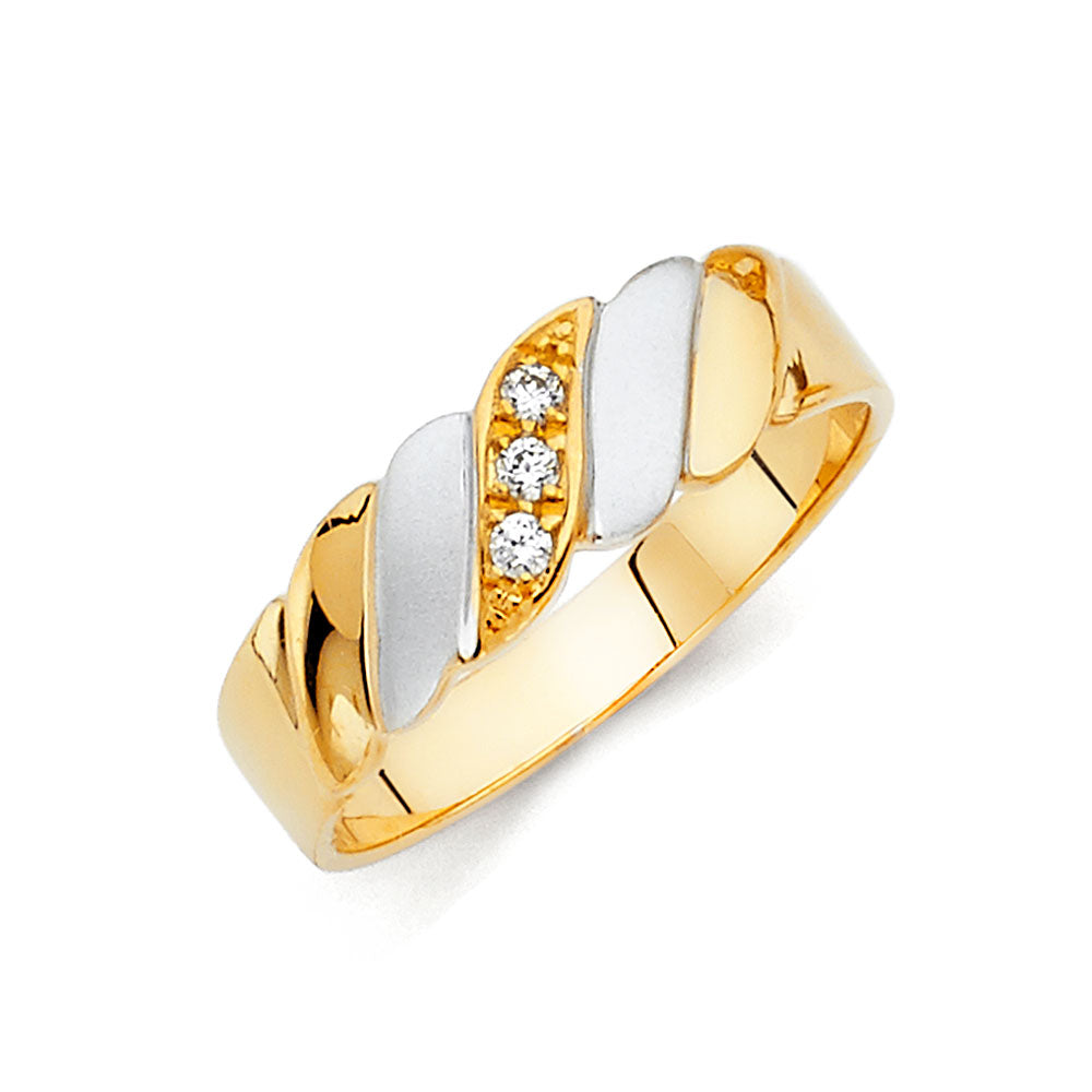 14K Two Tone Gold CZ Wedding Band Men (RG115)