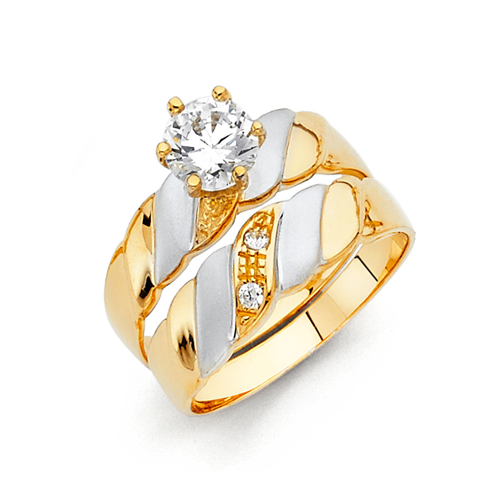 14K Two Tone Gold CZ Engagement Ring