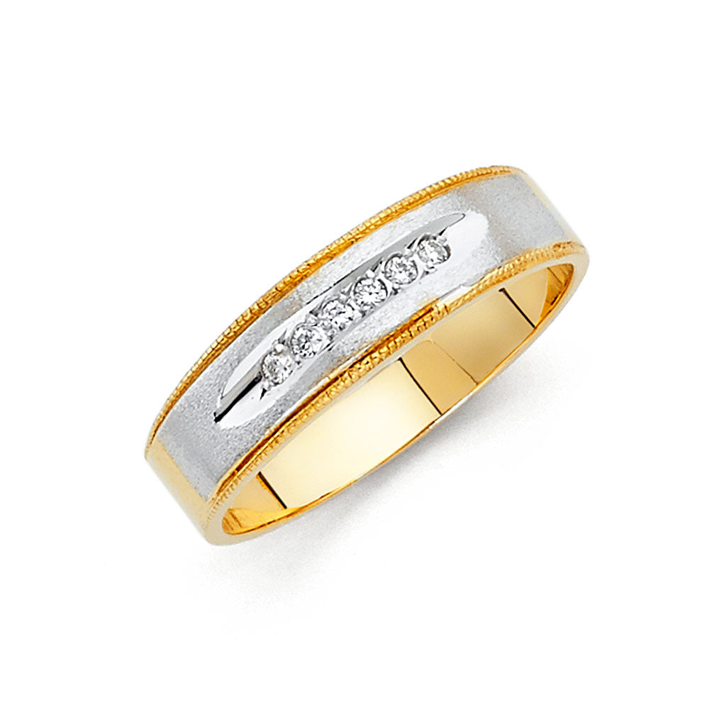 14K Two Tone Gold CZ Wedding Band Men (RG133)