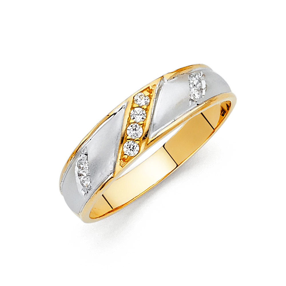 14K Two Tone Gold CZ Wedding Band Men (RG135)