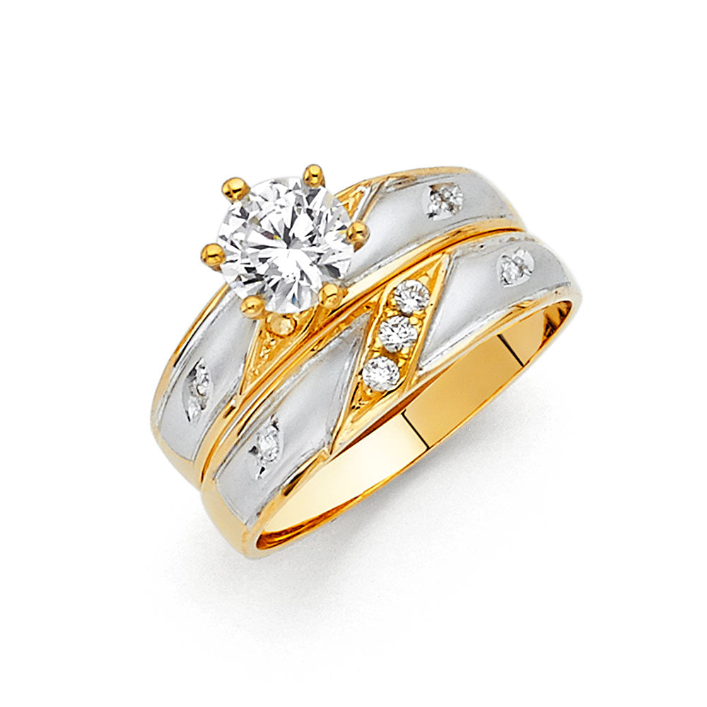 14K Two Tone Gold CZ Ladies Wedding Band