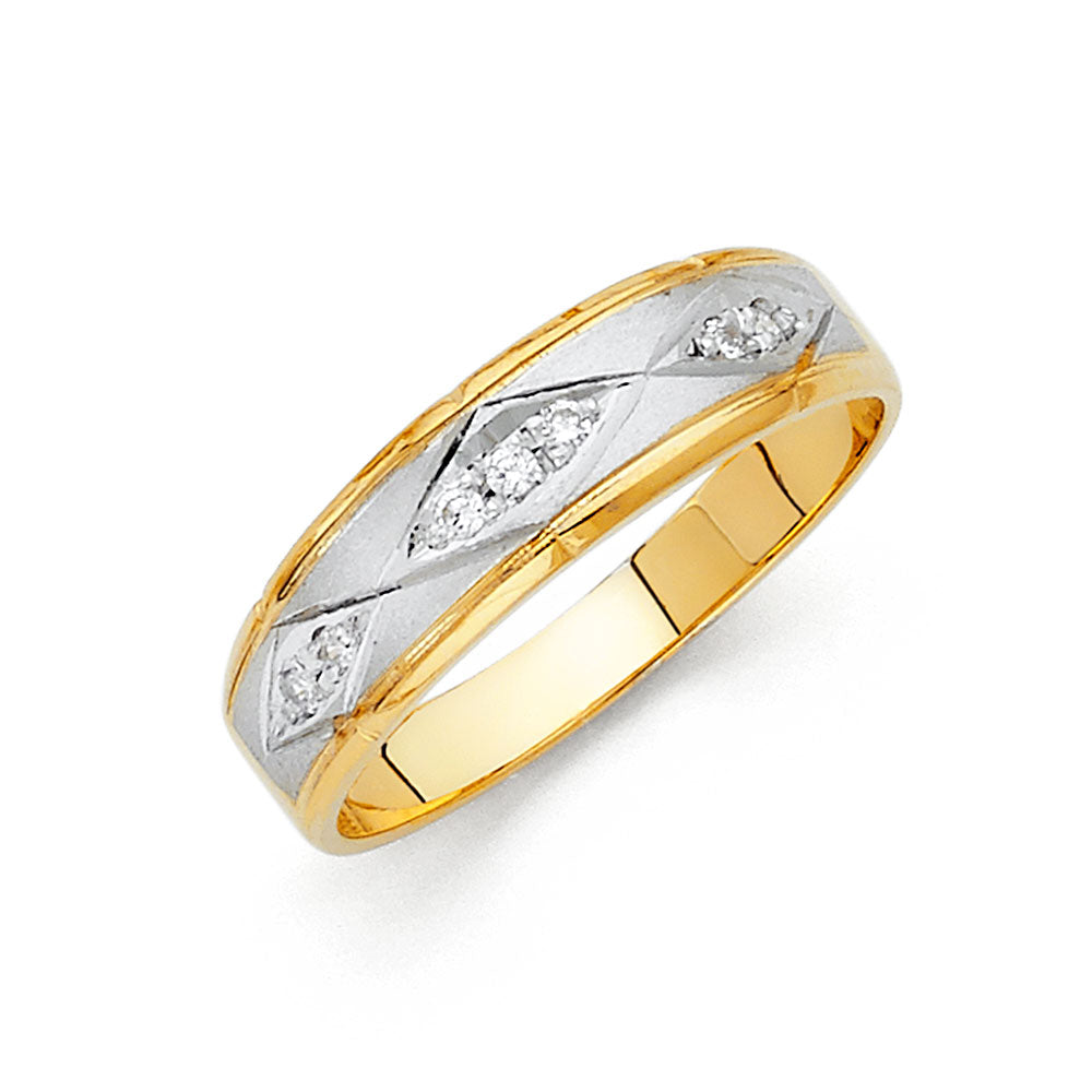 14K Two Tone Gold CZ Wedding Band Men (RG137)