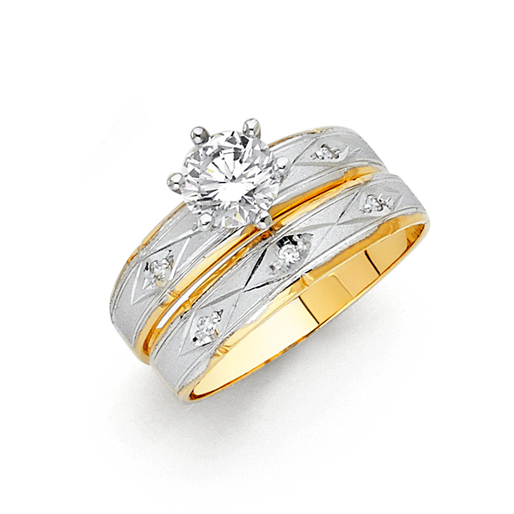 14K Two Tone Gold CZ Ladies Wedding Band