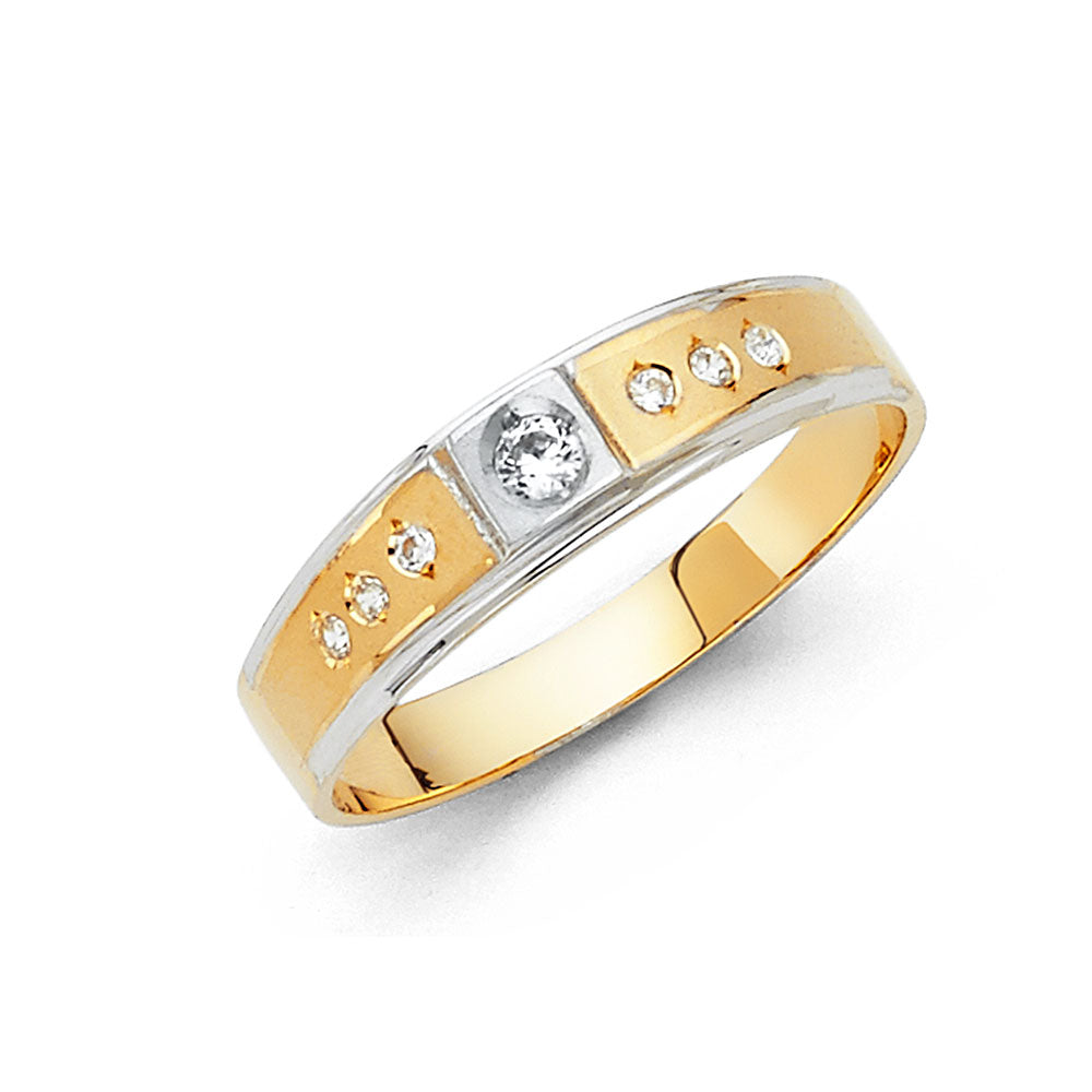 14K Two Tone Gold CZ Wedding Band Men (RG143)