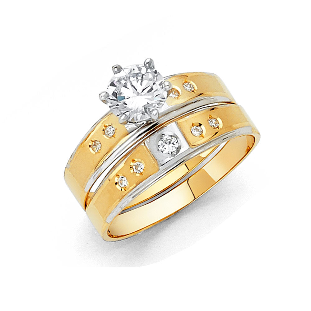 14K Two Tone Gold CZ Engagement Ring