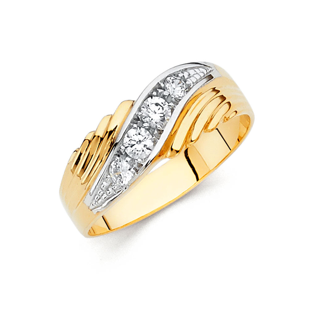 14K Two Tone Gold CZ Wedding Band Men (RG145)