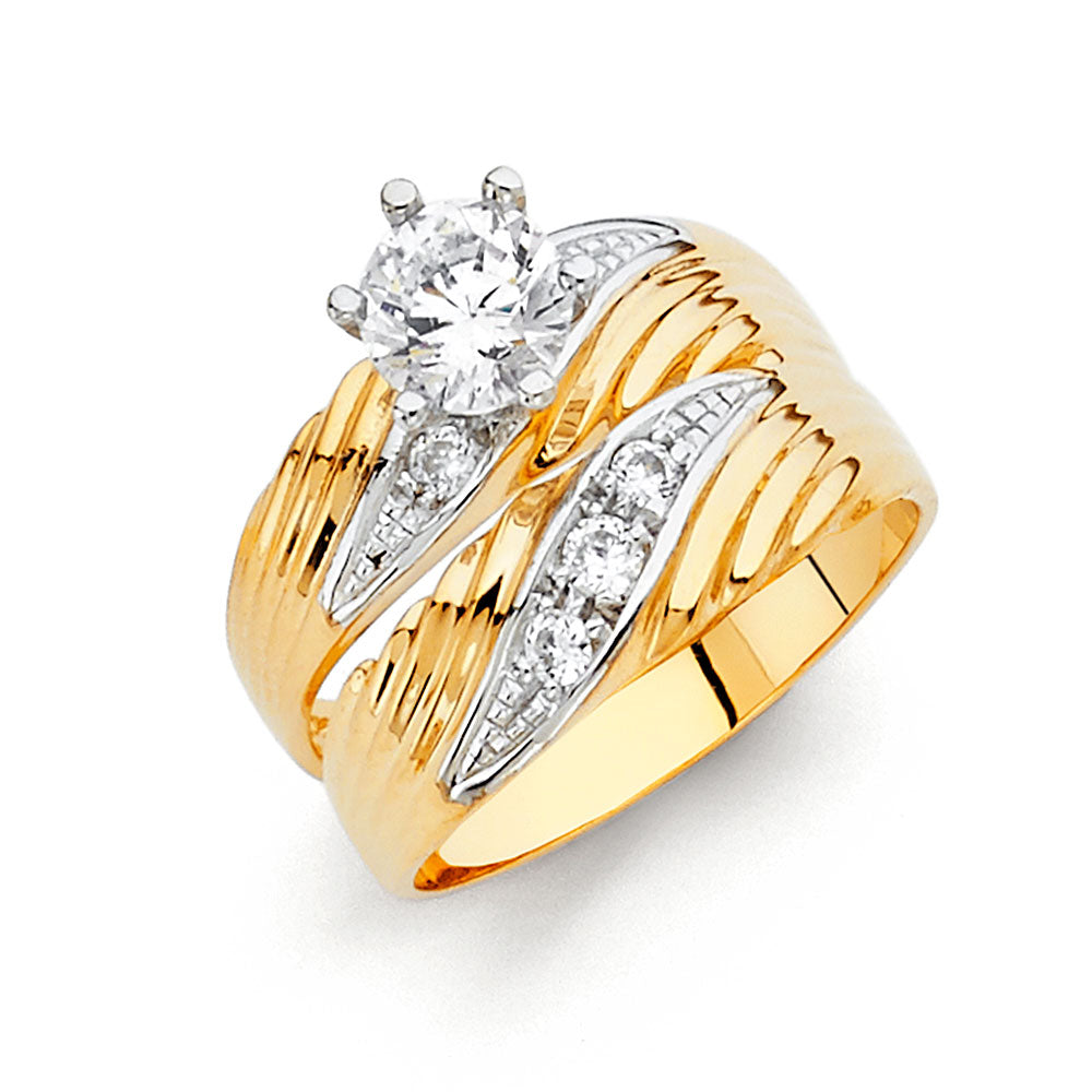 14K Two Tone Gold CZ Ladies Wedding Band